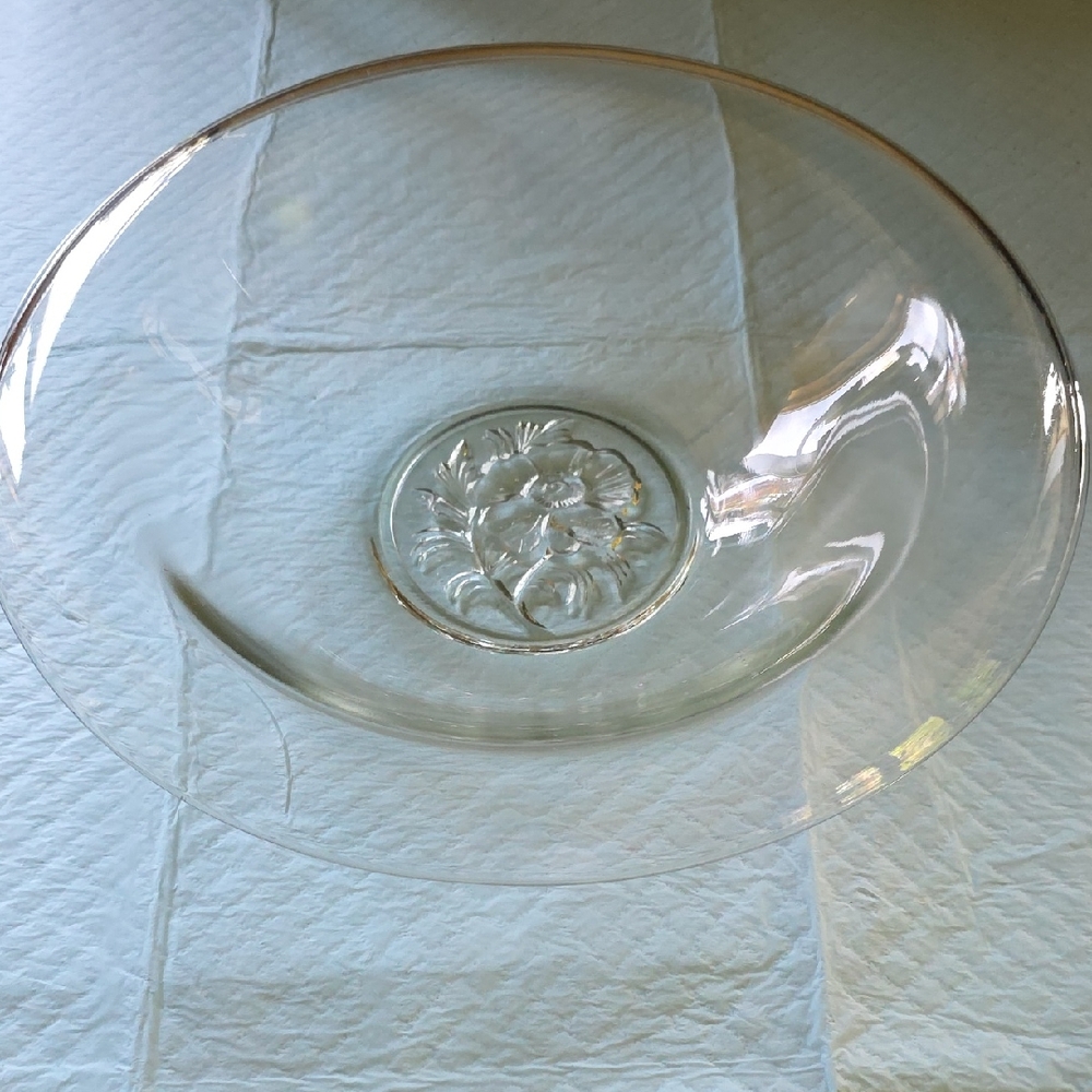 Rolled Edge Vintage Glass Embossed FLower Large Bowl Perfect With Fruit